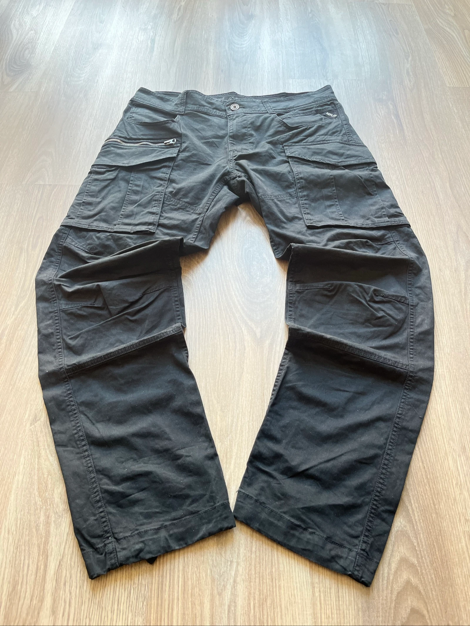 Replay Cargo Pants Black W33 Utility Tactical Workwear Vintage Streetwear